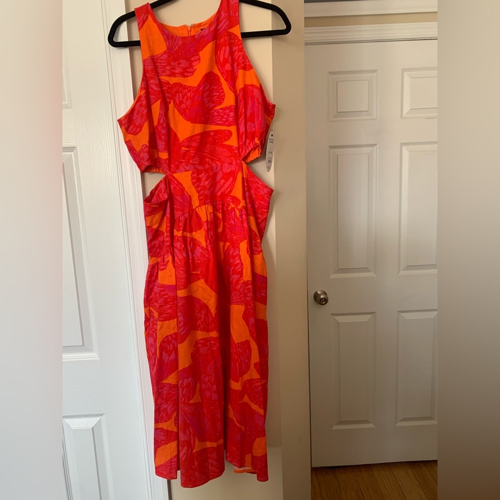 Scoop Linen MIDI Cutout Dress